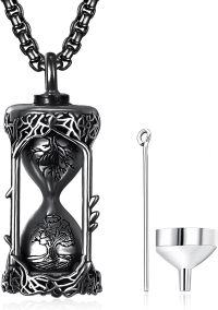 wholesale  Tree of Life Hourglass Urn Pendant Necklace s with Funnel and Fill Tool - Mens Ashes Keepsake  Set-Hourglass-Tree (Black)