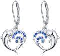 wholesale 925 Sterling Silver Blue Crystal Dolphin Wave Stud Earrings for Women-0-0