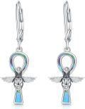 wholesale 925 Sterling Silver Angel Wing Leverback Drop Earrings with Opal and CZ Stones-0-0