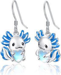 wholesale 925 Sterling Silver Blue Moonstone Axolotl Drop Earrings for Girls and Women-Axolotl