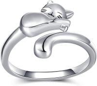 wholesale 925 Sterling Silver Urone Turtle Butterfly Dragonfly Axolotl Cat Adjustable Open Ring for Women Jewelry Gift-cat