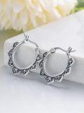 wholesale 925 Sterling Silver Bali Boho Floral Patterned Huggie Hoop Earrings for Women-0-2