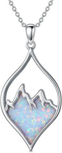 wholesale 925 Sterling Silver Mountain Shape White and Blue Opal Pendant Necklace for Nature Enthusiasts-White Gold White Opal Mountain