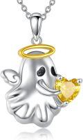 wholesale 925 Sterling Silver Angel Ghost Citrine Heart Halo Pendant Necklace for Women-0-0