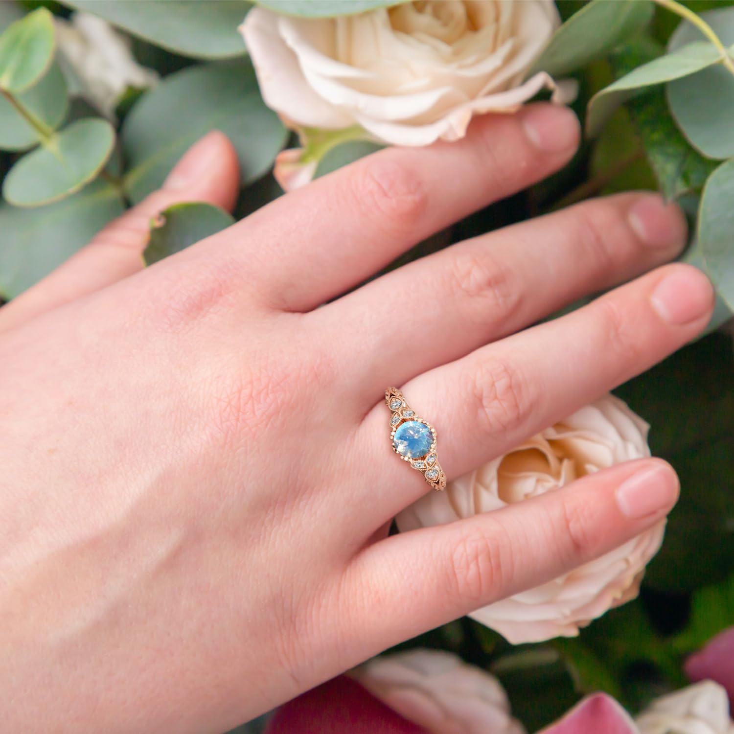 14K Gold Round Cut Gemstone Vintage Engagement Ring for Women 1ct-0-3