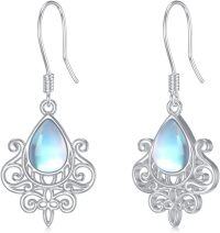 wholesale 925 Sterling Silver Teardrop Rainbow Moonstone Filigree Drop Earrings for Women Gift Idea-Filigree Earrings-1
