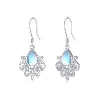 wholesale 925 Sterling Silver Teardrop Rainbow Moonstone Filigree Drop Earrings for Women Gift Idea-Filigree Earrings-1