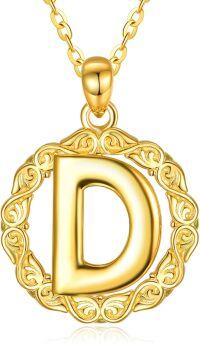 wholesale 14K Gold Sterling Silver 26 Letter Pendant Necklace 18 +2 Chain Gift-D