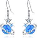 wholesale 925 Sterling Silver Blue Opal Planet & Star Drop Earrings Celestial Jewelry-0-0