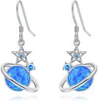 wholesale 925 Sterling Silver Blue Opal Planet & Star Drop Earrings Celestial Jewelry-Blue Opal Planet