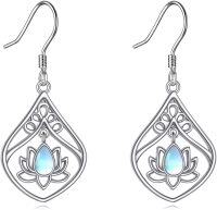 wholesale 925 Sterling Silver Teardrop Moonstone Celtic Knot Lotus Tree Of Life Leverback Earrings for Women Irish  Idea-Lotus Leverback Earrings