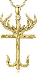 wholesale Sterling Silver Deer Antler Men s Cross Fish Hook Necklace-0-0
