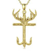 wholesale 925 Sterling Silver Antler Cross Pendant Necklace-02-Gold Cross Hook Necklace