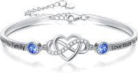 wholesale Sterling Silver Adjustable Infinity Heart Bangle for Women-Bangle for Daughter-in-law(Sapphire)
