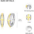 wholesale 925 Sterling Silver Gold Plated Cross Huggie Hoops for Women and Men Christian Jewelry-0-2