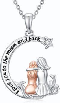 wholesale 925 Sterling Silver Angel and Star Love You to the Moon & Back Pendant Necklace for Women-Moon 2 Sisters Necklace