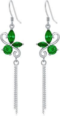 wholesale 925 Sterling Silver Birthstone Butterfly Dangle Earrings for Women-05 May - Created Emerald
