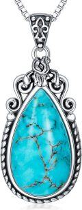 wholesale Sterling Silver Turquoise Vintage Native Western Birth Flower Pendant Necklace for Women-0-0