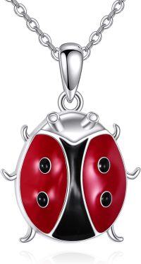 wholesale 925 Sterling Silver Red Ladybug Pendant Necklace with CZ Stones for Women-Ladybug