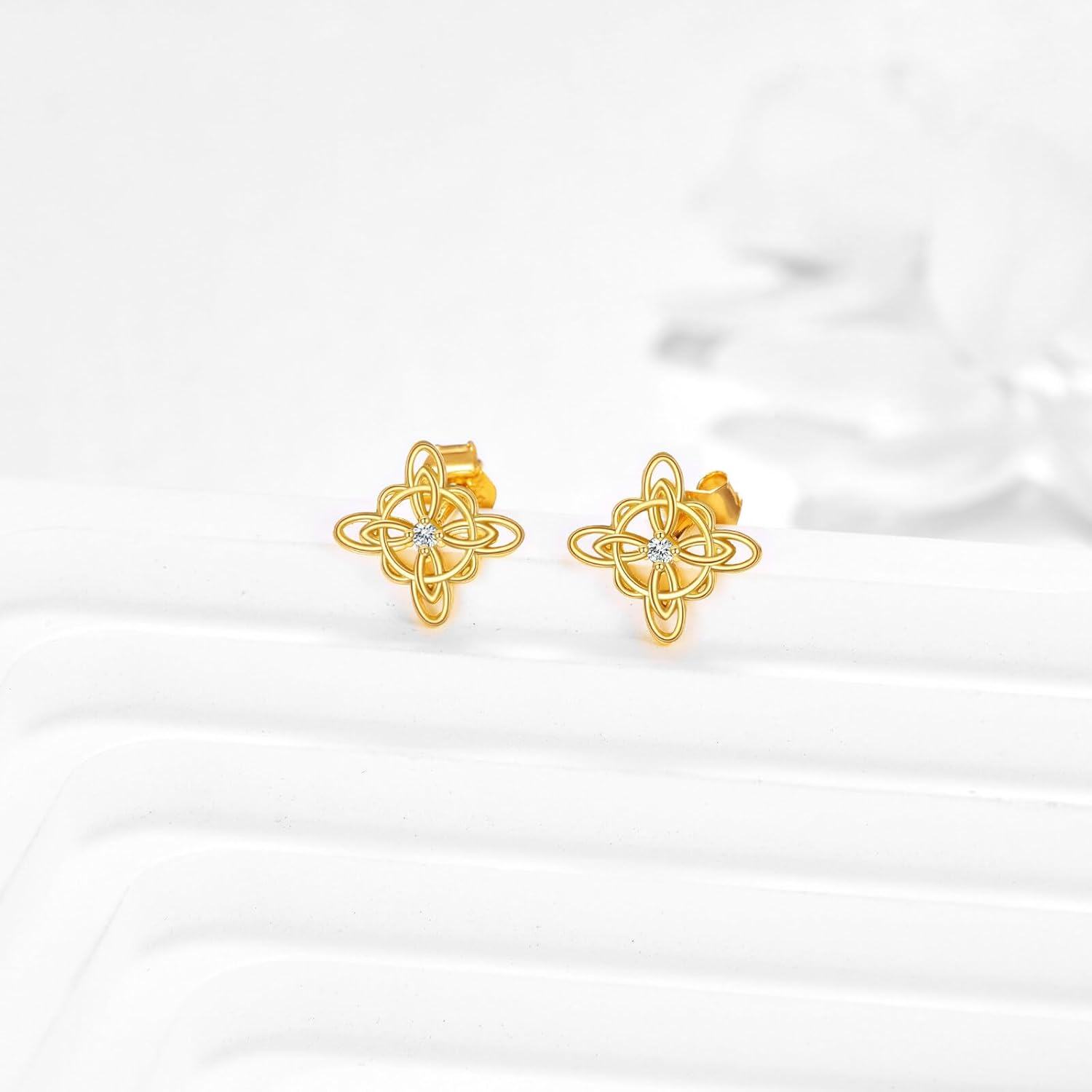 wholesale Gold Solid 14K Celtic Knot Stud Earrings - Irish Jewelry for Women's Gifts-0-2