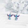 wholesale 925 Sterling Silver Turquoise Purple Enamel Hummingbird Leverback Dangle Earrings for Women Girls Gift Idea 4cm Long-0-2