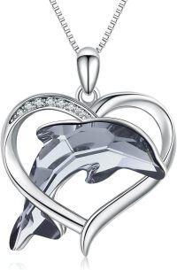 wholesale 925 Sterling Silver Heart-Shaped Clear Crystal Pendant Necklace Love Jewelry for Women Girls-B-Grey