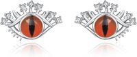 wholesale 925 Sterling Silver Evil Eye Stud Earrings with Orange Stone and Clear CZ Accents - Turkish Style Bohemian  for Her-Red
