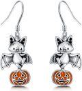 wholesale 925 Sterling Silver Bat & Pumpkin Halloween Dangle Drop Earrings for Women Girls Gift-0-0
