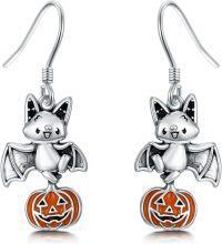 wholesale 925 Sterling Silver Bat & Pumpkin Halloween Dangle Drop Earrings for Women Girls Gift-Bat