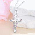 wholesale 925 Sterling Silver Pink Crystal Star and Moon Zodiac Constellation Cross Pendant Necklace-0-3