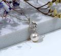 wholesale 14K White Gold Diamond & Pearl Swirl Pendant on 2mm Cable Chain (Length: Adjustable)-0-3