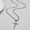 wholesale  Black Plated Mens 3mm Cuban Link Necklace with Cross Pendant (24) -0-2