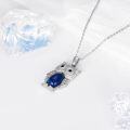 wholesale 925 Sterling Silver Blue Lapis Lazuli & White CZ Owl Pendant Necklace for Women Gifts-0-2