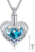 wholesale 925 Sterling Silver Heart-Shaped Blue Crystal Keepsake Urn Jewelry with Swans and Funnel Set - Memorial Ashes Holder Necklace for Women-0-0