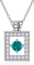 wholesale 925 Sterling Silver Square Emerald Pendant Necklace with Halo Accents-0-0