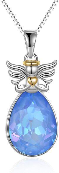 wholesale 925 Sterling Silver Blue Crystal Angel Pendant Necklace s for Women-Guardian Angel Crystal
