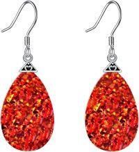 wholesale 925 Sterling Silver Opal Dangle Earrings October Birthstone Gifts for Mom-B-Red Opal