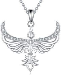 wholesale 925 Sterling Silver Angel Wings Pendant Necklace with Cubic Zirconia Stones for Women's Fashion-Phoenix
