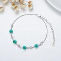 wholesale 925 Sterling Silver Green Turquoise and White CZ Beaded Chain Anklet for Women 7 + Extender-0-3