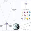 wholesale 925 Sterling Silver Purple Enamel Flower Cross Pendant Necklaces with Pink Crystal Birthstone Gifts for Women-0-4