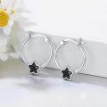 wholesale 925 Sterling Silver Black Star Hoop Earrings 20mm Austrian Crystals-0-2