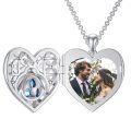 wholesale 925 Sterling Silver Heart Locket Pendant With Blue Gem And Ladybug Design Personalized Photo Frame For Women-0-1