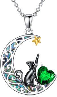 wholesale 925 Sterling Silver 12 Birthstones Black Cat Necklace for Women-May