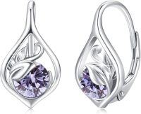 wholesale 925 Sterling Silver S929 Birthstone Leaf Hoop Earrings for Women-June