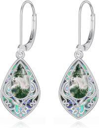 wholesale Sterling Silver Gemstone Filigree Drop Earrings for Women Gifts for Mom Wife Girlfriend-moss agate