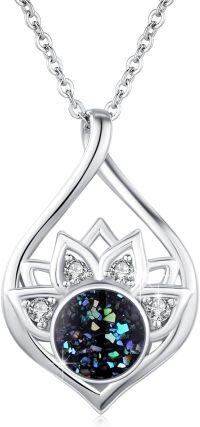 wholesale 925 Sterling Silver Crushed Abalone Zircon Lotus Necklace 24.5x16mm 18+2 Chain 4.2g-06-Crushed Abalone