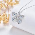 wholesale 925 Sterling Silver Butterfly Evil Eye Necklace with Blue Crystals and Filigree Design-0-3