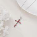 wholesale  925 Sterling Silver & 5A Cubic Zirconia Garnet Birthstone Cross Necklace for Women January Faith Jewelry Gift-0-3