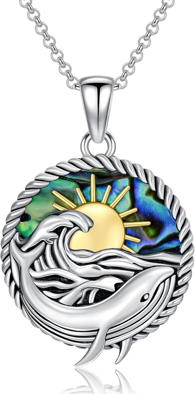 wholesale 925 Sterling Silver Ocean Wave and Dolphin Pendant Necklace-0-0
