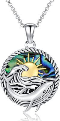 wholesale 925 Sterling Silver Ocean Wave and Dolphin Pendant Necklace-01-Whale Necklace